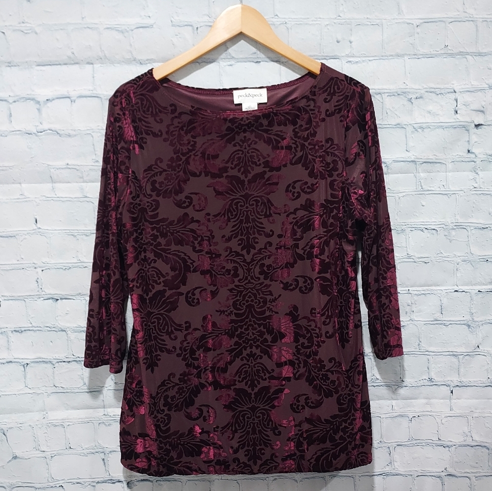 Velvet Burnout Top Womens L Plum Wine Party Holiday Whimsigoth Fairycore Witchy